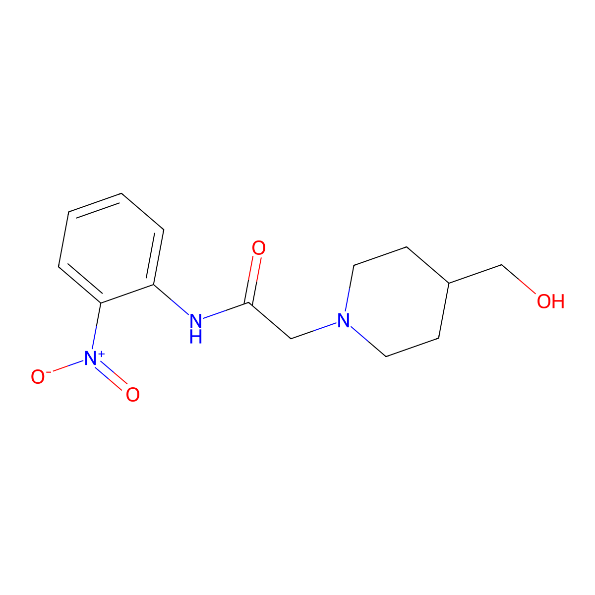 2-[4-(hydroxymethyl)piperidin-1-yl]-N-(2-nitrophenyl)acetamide molecular structure, CAS 1389753-29-0