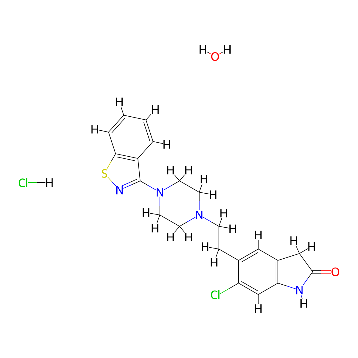 Ziprasidone hydrochloride monohydrate molecular structure, CAS 138982-67-9
