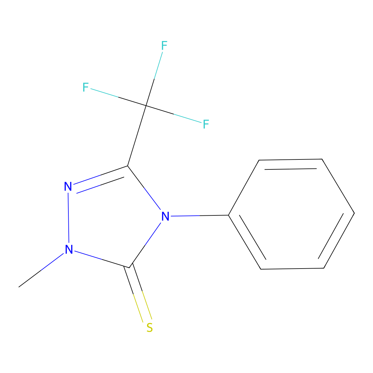 2-methyl-4-phenyl-5-(trifluoromethyl)-2,4-dihydro-3H-1,2,4-triazole-3-thione molecular structure, CAS 138984-58-4