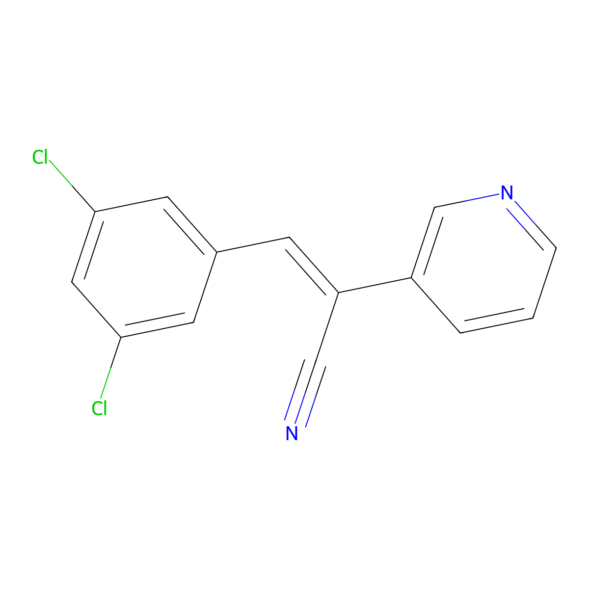 (E)-3-(3,5-dichlorophenyl)-2-pyridin-3-ylprop-2-enenitrile molecular structure, CAS 138989-56-7