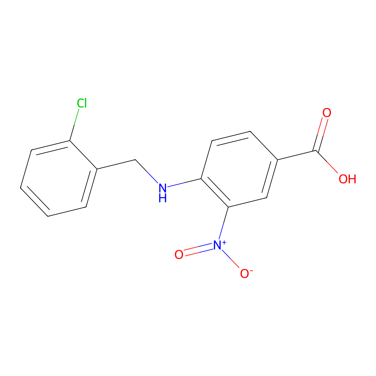 4-(((2-Chlorophenyl)methyl)amino)-3-nitrobenzoic acid molecular structure, CAS 138992-77-5
