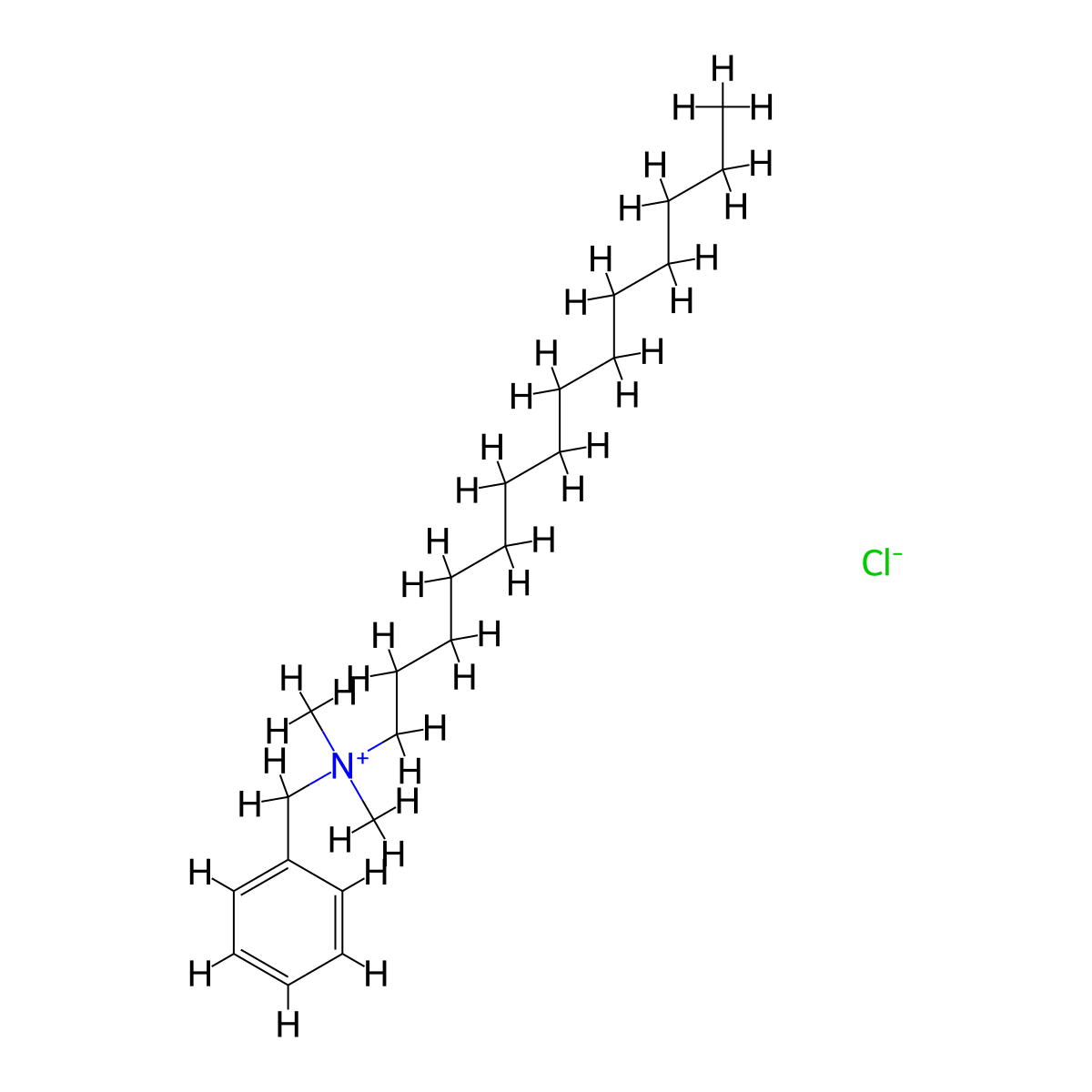 Benzyldimethyltetradecylammonium chloride molecular structure, CAS 139-08-2