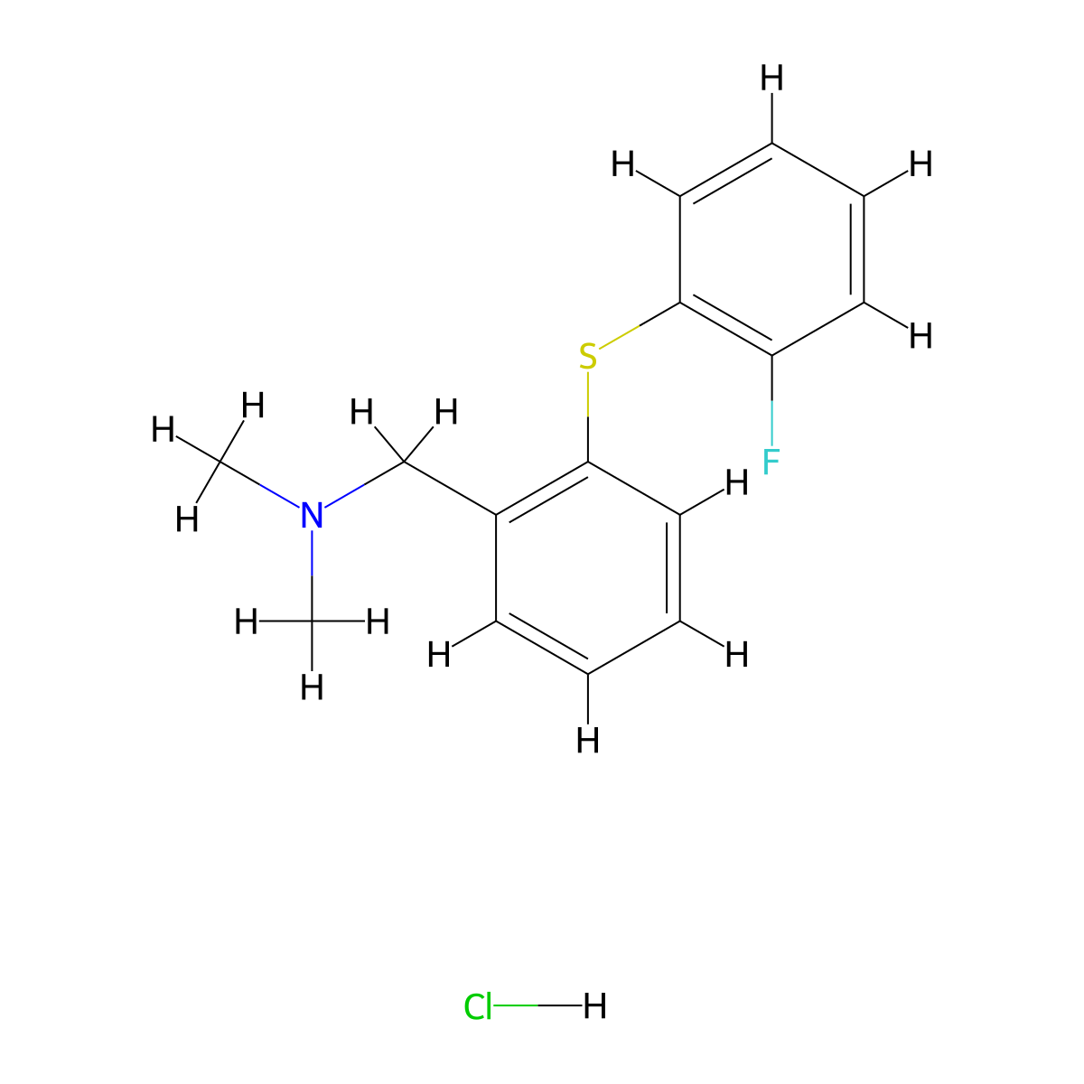 Benzenemethanamine, N,N-dimethyl-2-((2-fluorophenyl)thio)-, hydrochloride molecular structure, CAS 139009-25-9