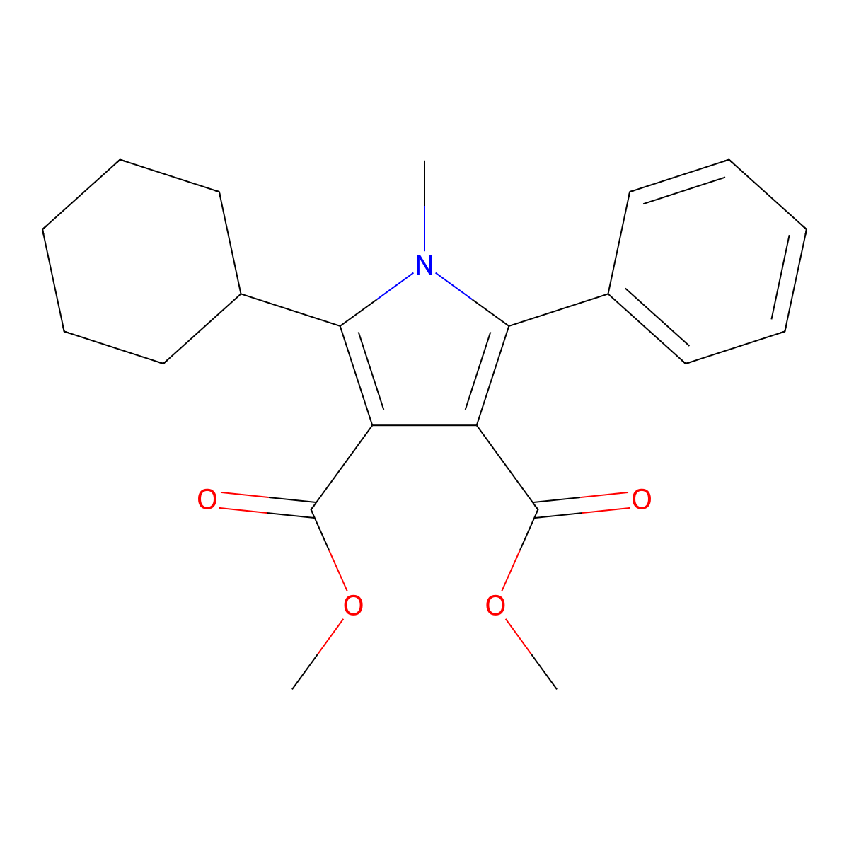 dimethyl 2-cyclohexyl-1-methyl-5-phenyl-1H-pyrrole-3,4-dicarboxylate molecular structure, CAS 13901-63-8