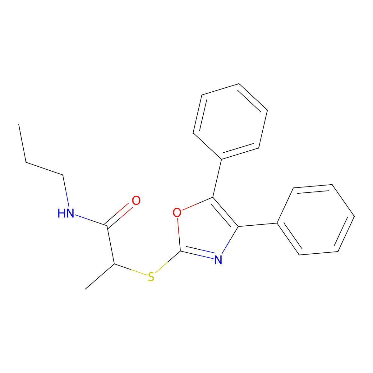 2-((4,5-Diphenyloxazol-2-yl)thio)-N-propylpropanamide molecular structure, CAS 1390537-56-0