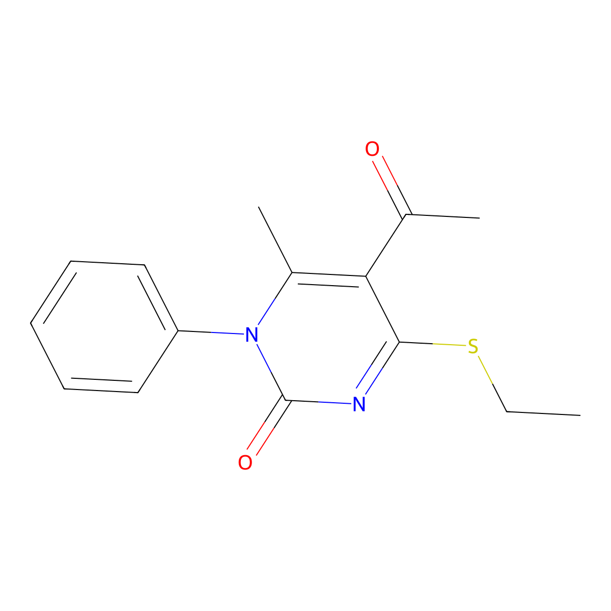 5-Acetyl-4-ethylsulfanyl-6-methyl-1-phenylpyrimidin-2-one molecular structure, CAS 139057-01-5