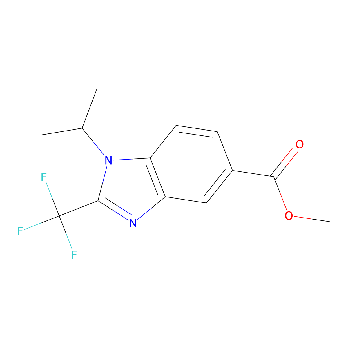 1-Isopropyl-2-trifluoromethyl-1H-benzoimidazole-5-carboxylic acid methyl ester molecular structure, CAS 1390621-32-5