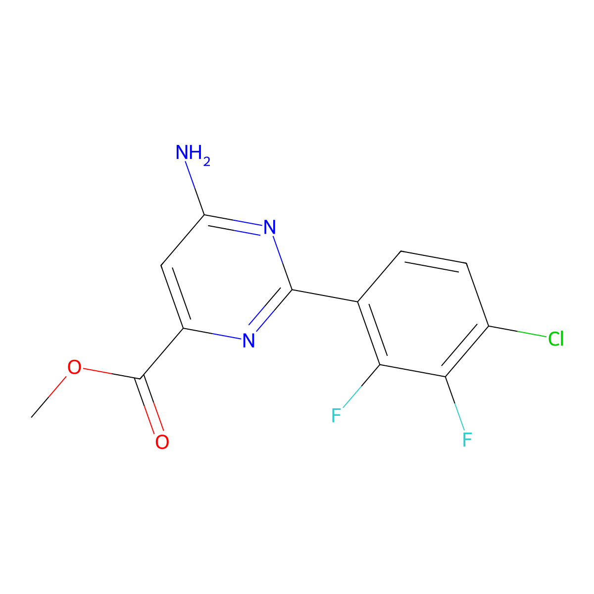 Methyl 6-amino-2-(4-chloro-2,3-difluorophenyl)pyrimidine-4-carboxylate molecular structure, CAS 1390640-83-1