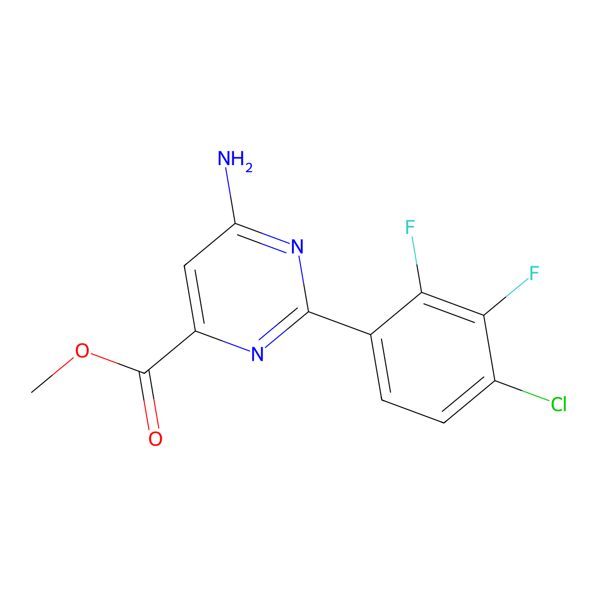 Methyl 6-amino-2-(4-chloro-2,3-difluorophenyl)pyrimidine-4-carboxylate molecular structure, CAS 1390640-83-1