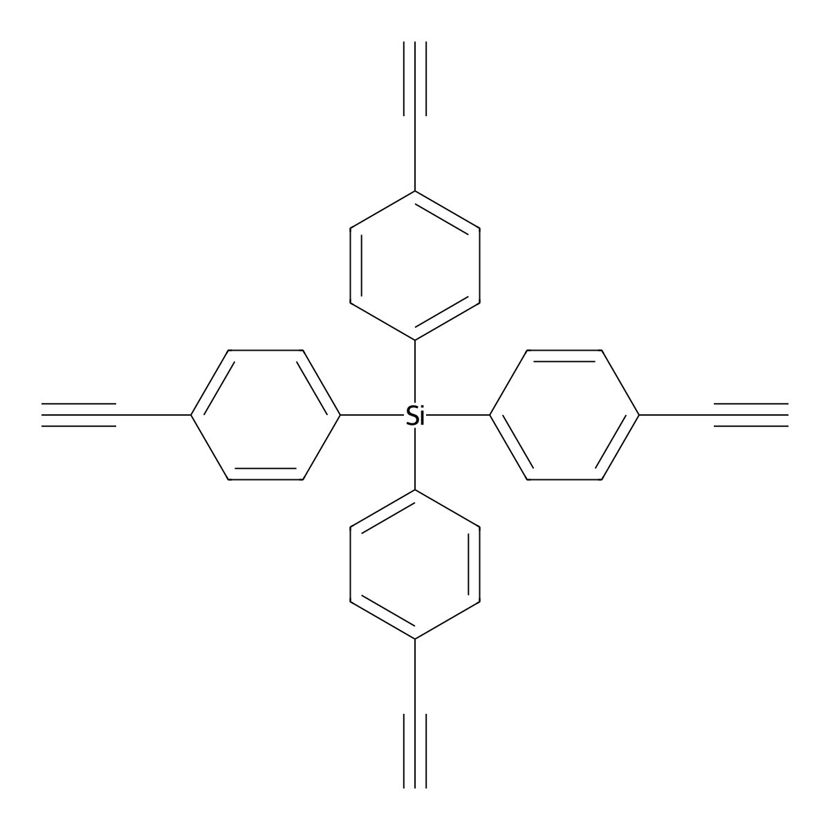 Tetrakis(4-ethynylphenyl)silane molecular structure, CAS 1390641-82-3