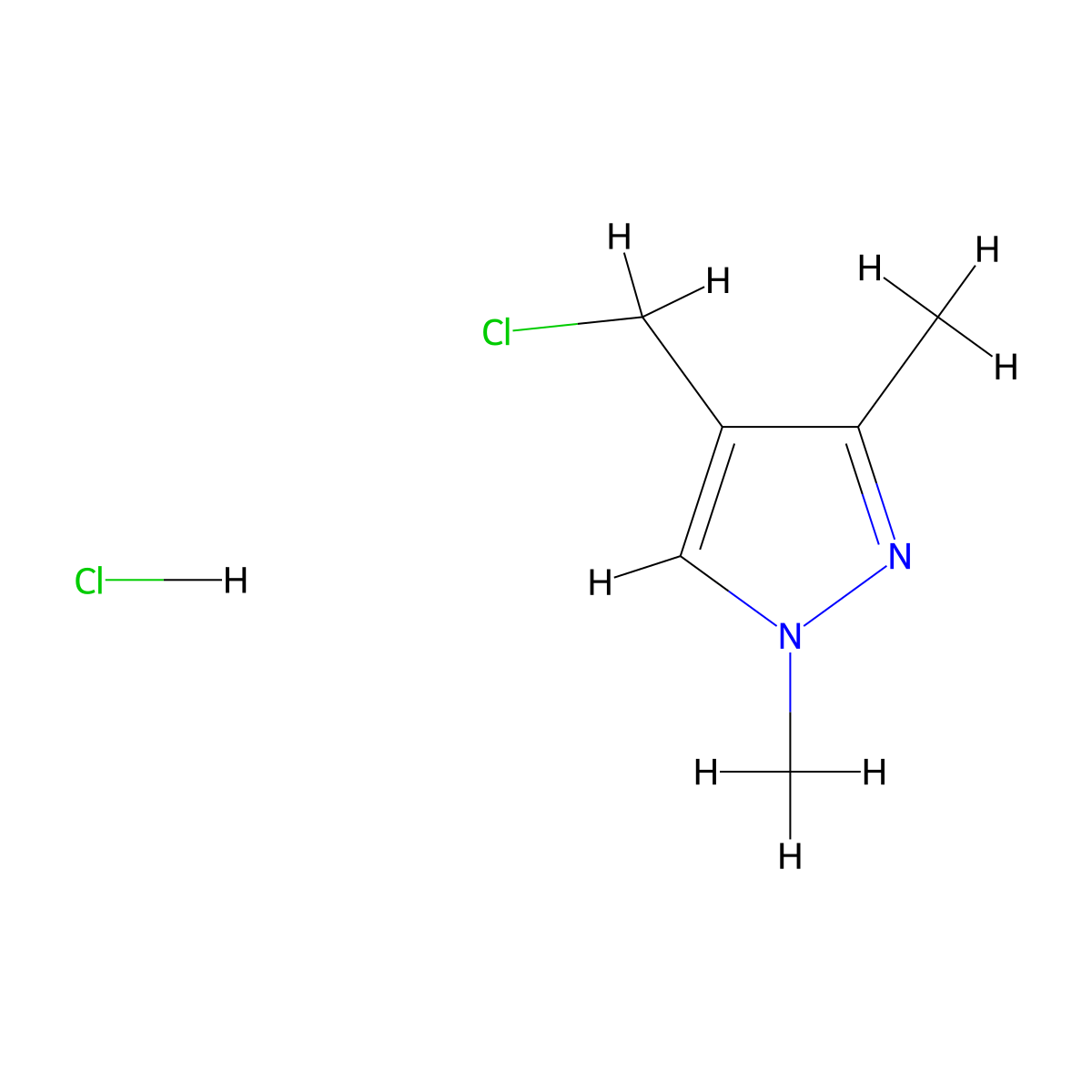 4-(chloromethyl)-1,3-dimethyl-1H-pyrazole hydrochloride molecular structure, CAS 1390654-10-0