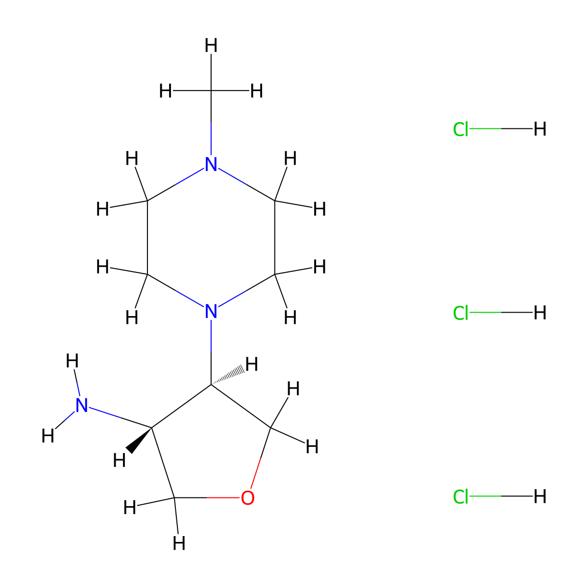 [trans-4-(4-Methyl-1-piperazinyl)tetrahydro-3-furanyl]amine trihydrochloride molecular structure, CAS 1390654-93-9