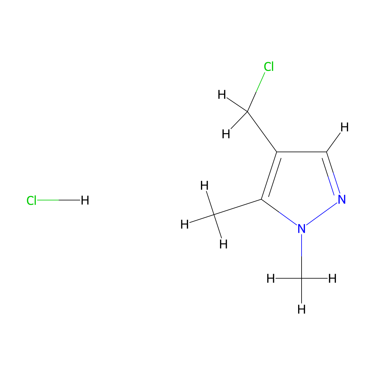 4-(Chloromethyl)-1,5-dimethyl-1H-pyrazole hydrochloride molecular structure, CAS 1390655-08-9