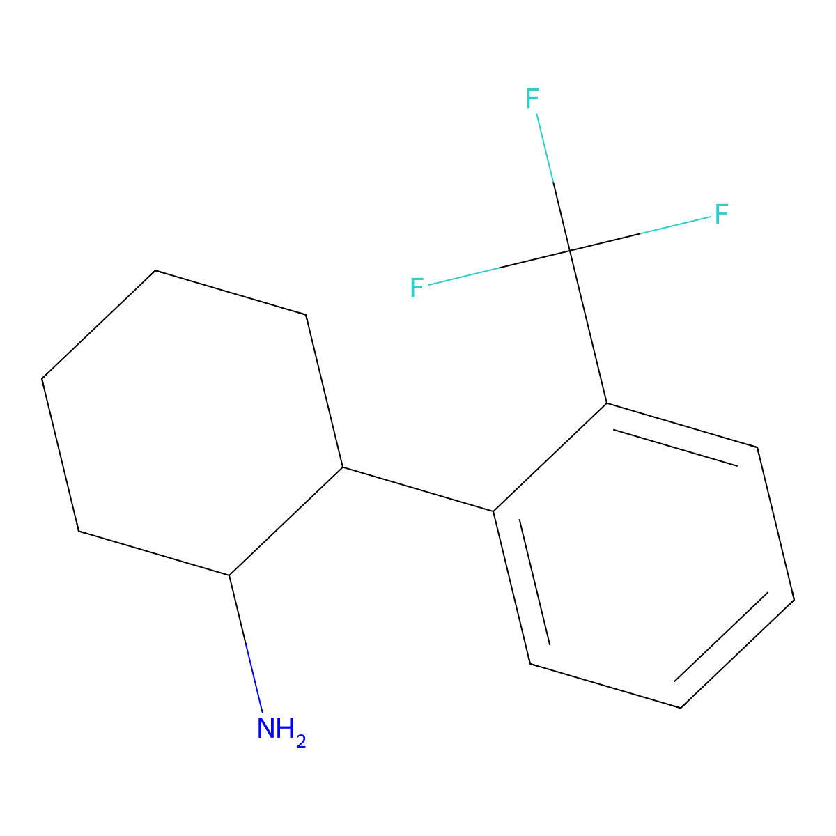 rac-(1R,2S)-2-[2-(trifluoromethyl)phenyl]cyclohexan-1-amine,trans molecular structure, CAS 1390734-90-3
