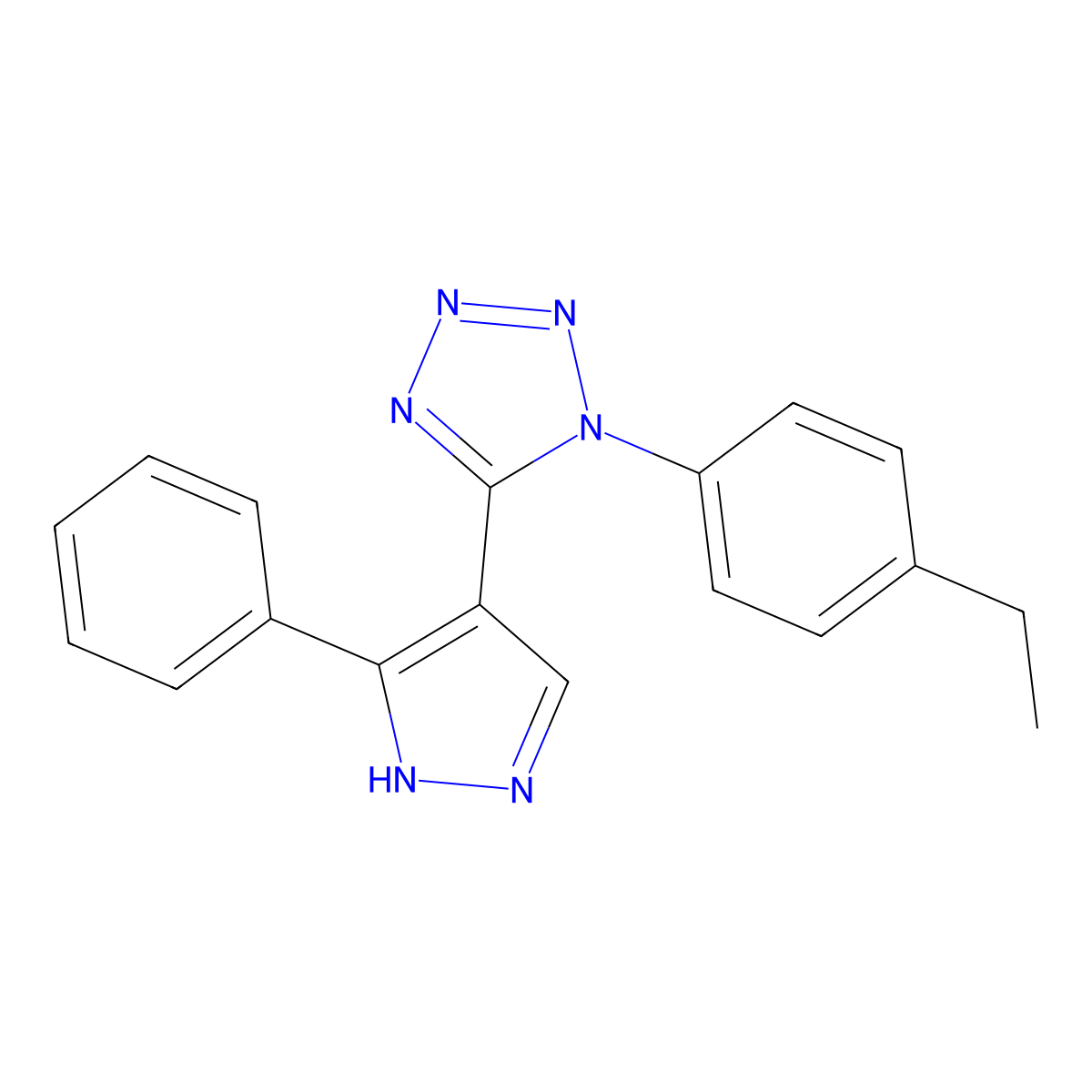 1-(4-ethylphenyl)-5-(5-phenyl-1H-pyrazol-4-yl)-1H-tetraazole molecular structure, CAS 139094-20-5