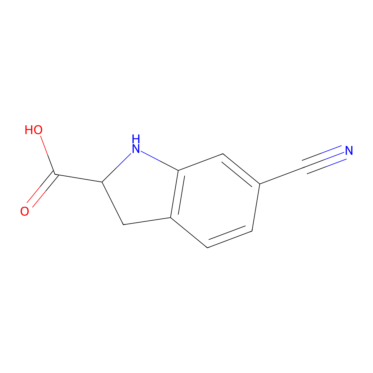 6-cyano-2,3-dihydro-1H-indole-2-carboxylic acid molecular structure, CAS 1391002-84-8