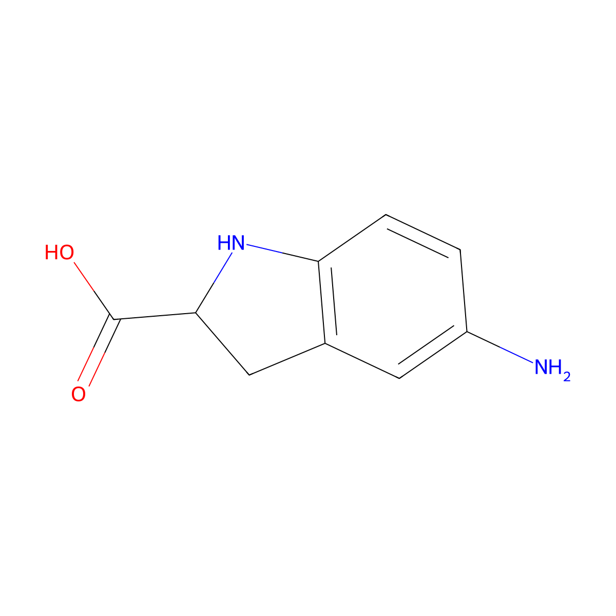 5-amino-2,3-dihydro-1H-indole-2-carboxylic acid molecular structure, CAS 1391008-73-3