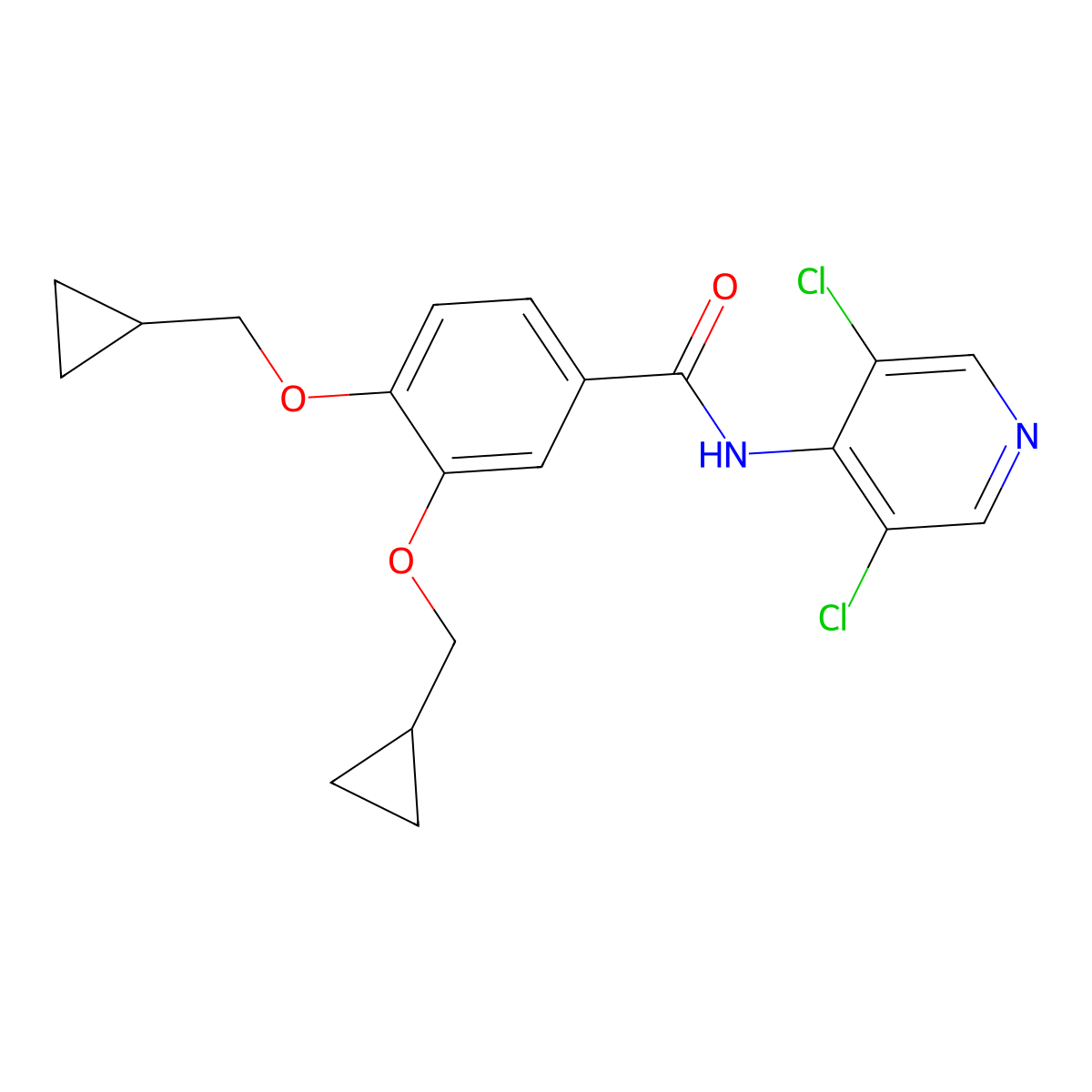 3,4-Bis(cyclopropylmethoxy)-N-(3,5-dichloropyridin-4-yl)benzamide molecular structure, CAS 1391052-24-6