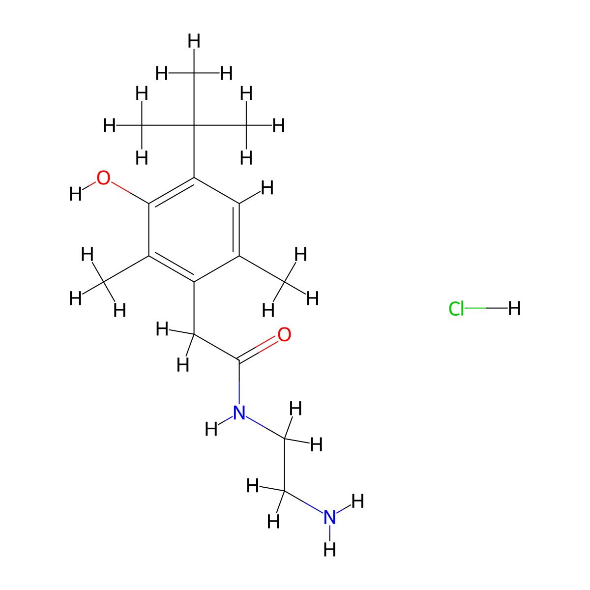 2-Aminoethyl 4-tert-Butyl-2,6-dimethyl-3-hydroxyphenylacetamide Hydrochloride molecular structure, CAS 1391053-50-1