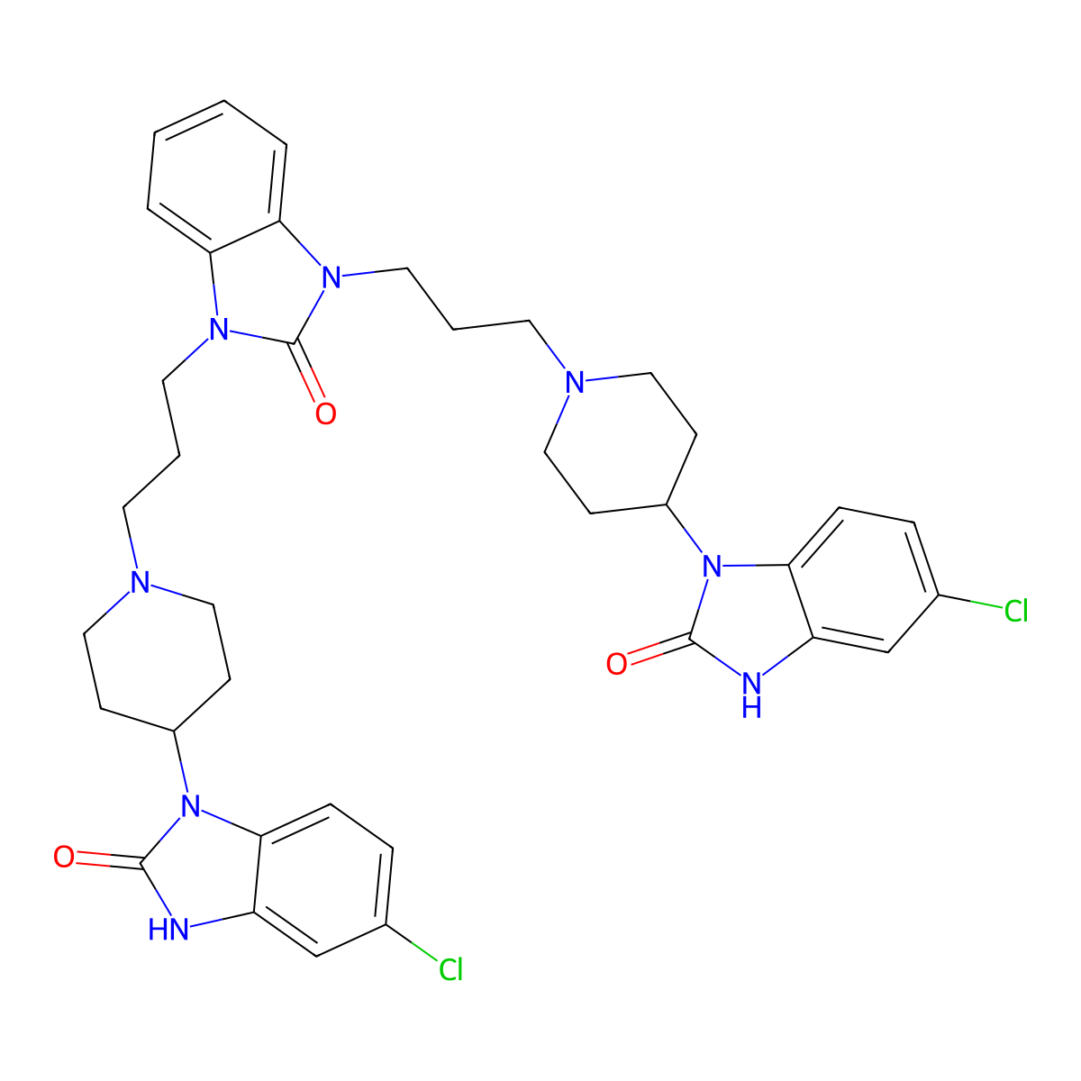 1,3-Bis[3-[4-(5-chloro-2-oxo-2,3-dihydro-1H-benzimidazol-1-yl)piperidin-1-yl]propyl]-1,3-dihydro-2H-benzimidazol-2-one molecular structure, CAS 1391053-55-6