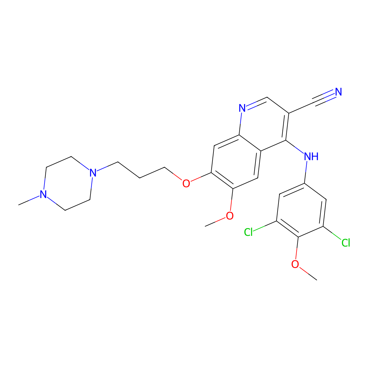 4-[(3,5-Dichloro-4-Methoxyphenyl)amino]-6-Methoxy-7-[3-(4-Methylpiperazin-1-Yl)propoxy]quinoline-3-Carbonitrile molecular structure, CAS 1391063-17-4