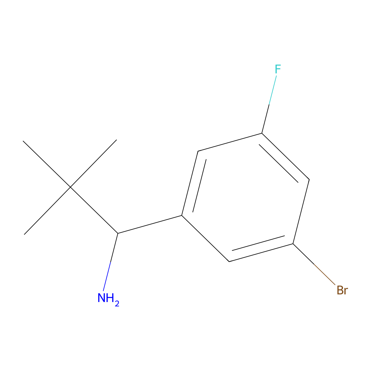 1-(3-Bromo-5-fluorophenyl)-2,2-dimethylpropan-1-amine molecular structure, CAS 1391101-58-8