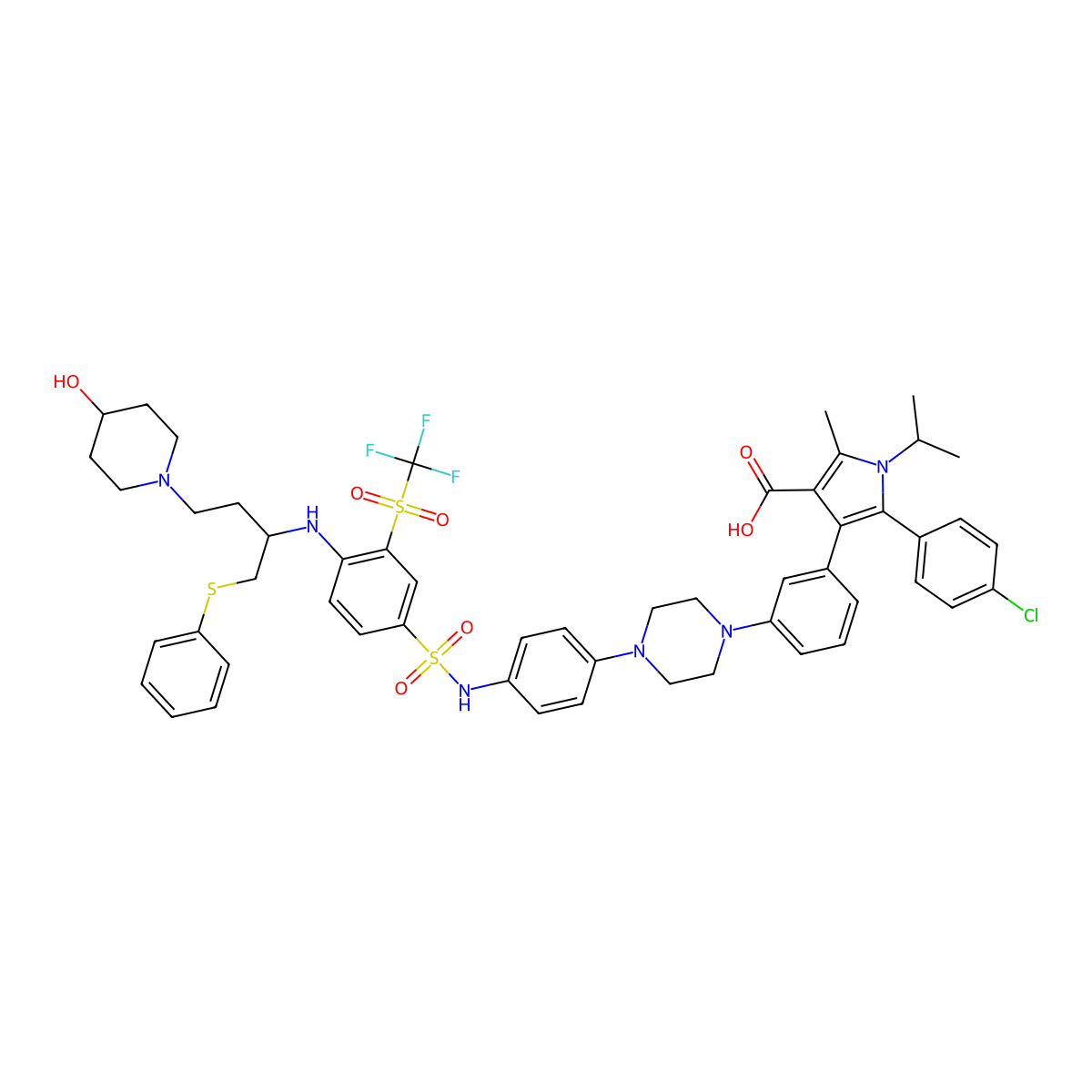 5-(4-chlorophenyl)-4-[3-[4-[4-[[4-[[(2R)-4-(4-hydroxypiperidin-1-yl)-1-phenylsulfanylbutan-2-yl]amino]-3-(trifluoromethylsulfonyl)phenyl]sulfonylamino]phenyl]piperazin-1-yl]phenyl]-2-methyl-1-propan-2-ylpyrrole-3-carboxylic acid molecular structure, CAS 1391107-57-5