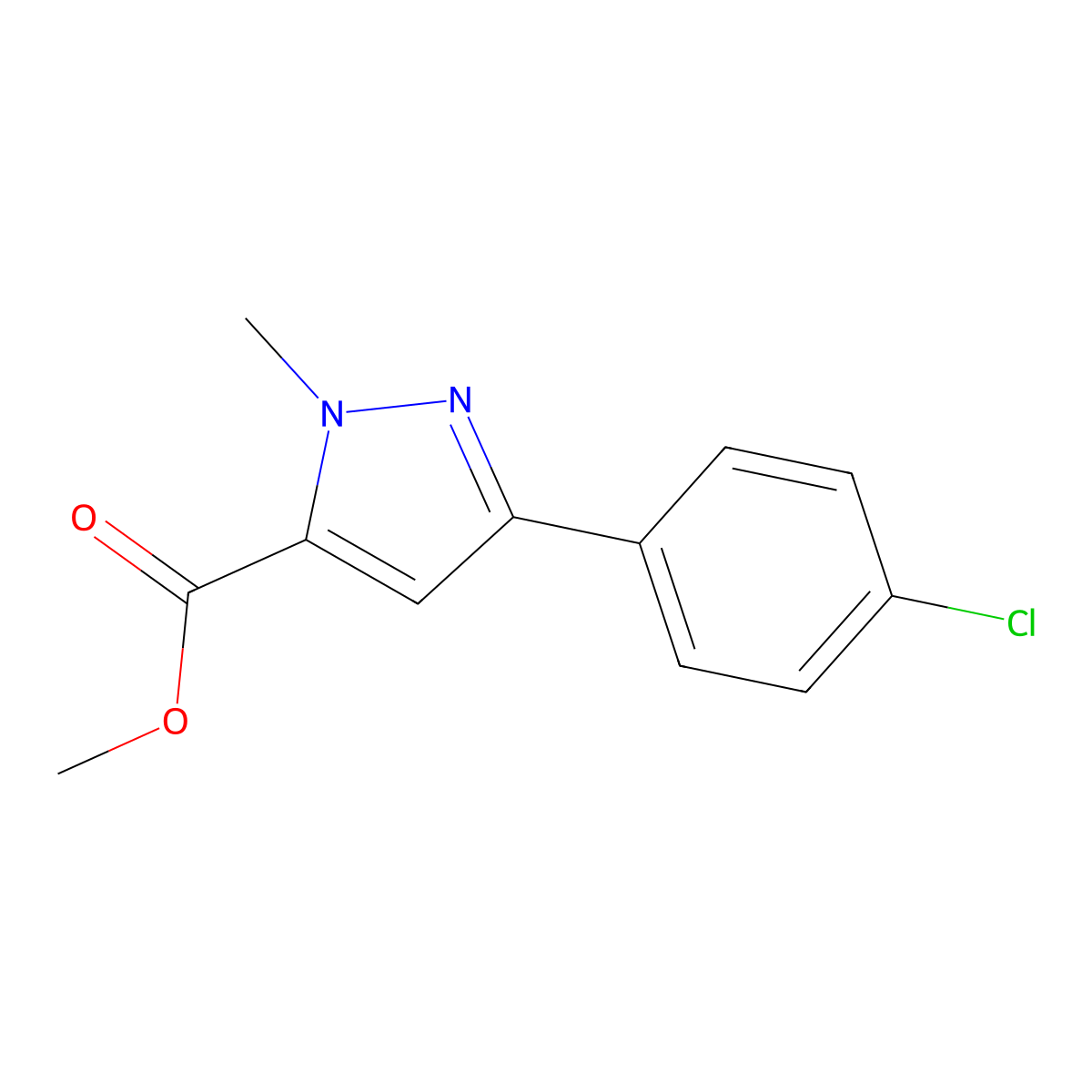 methyl 3-(4-chlorophenyl)-1-methyl-1H-pyrazole-5-carboxylate molecular structure, CAS 1391108-14-7