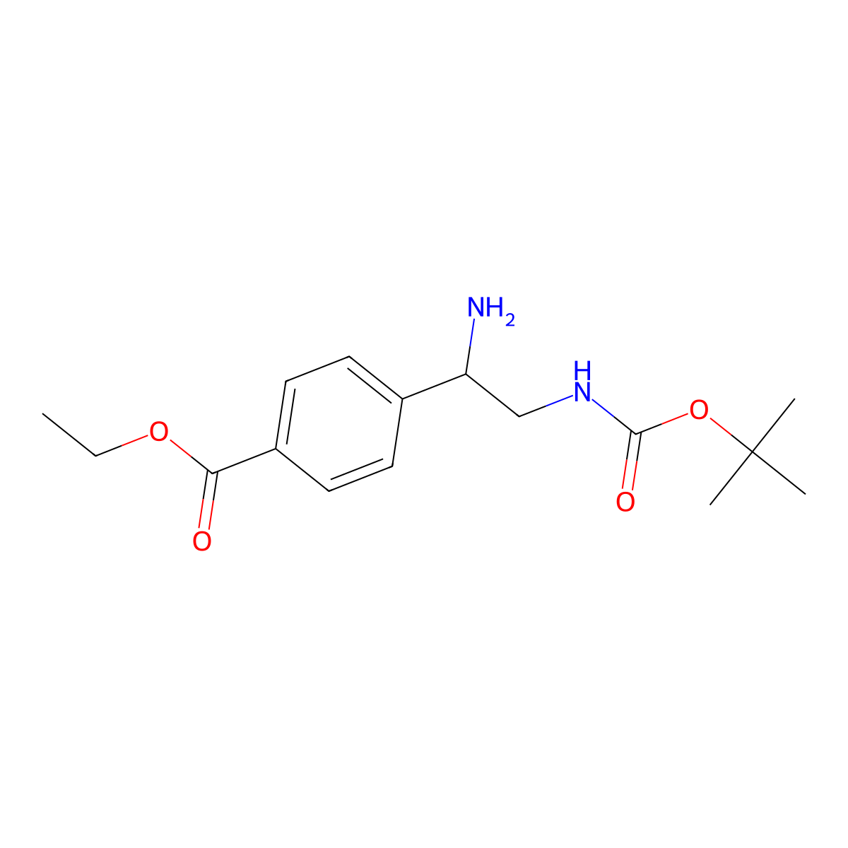 Ethyl 4-(1-amino-2-{[(tert-butoxy)carbonyl]amino}ethyl)benzoate molecular structure, CAS 1391117-34-2