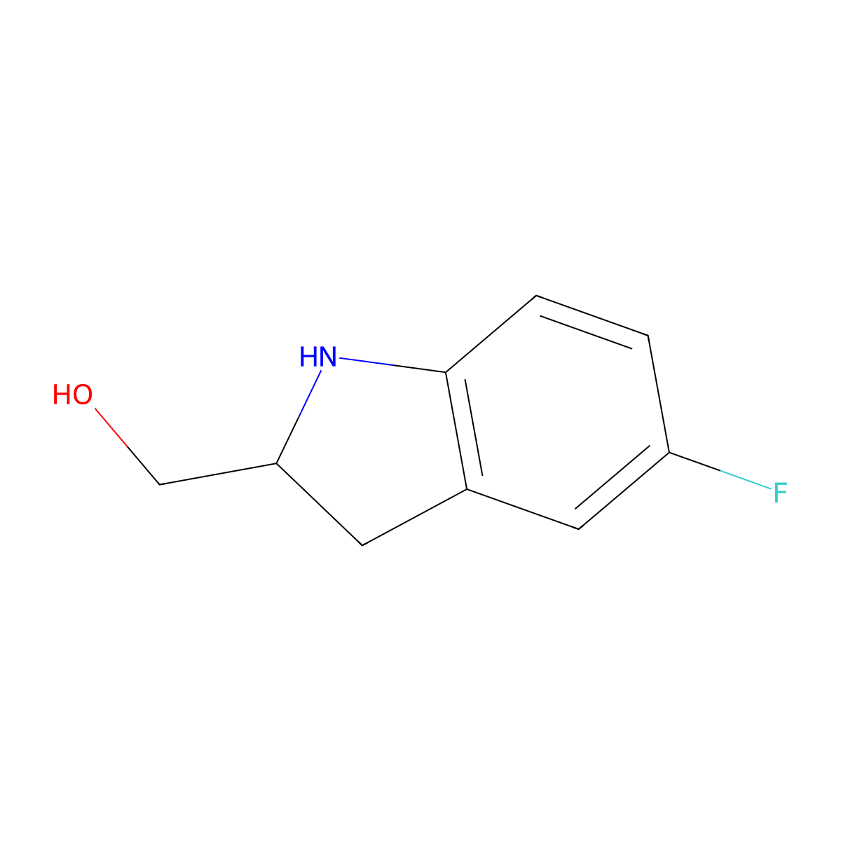 (5-fluoro-2,3-dihydro-1H-indol-2-yl)methanol molecular structure, CAS 1391119-26-8