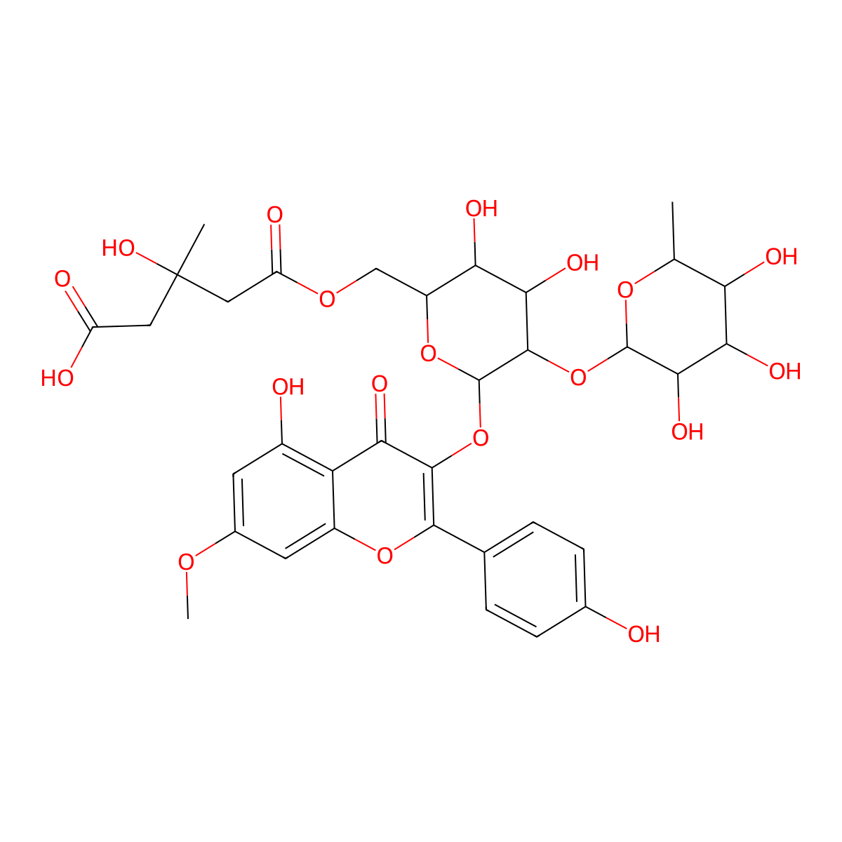 5-[[(2R,3R,4S,5R,6S)-3,4-dihydroxy-6-[5-hydroxy-2-(4-hydroxyphenyl)-7-methoxy-4-oxochromen-3-yl]oxy-5-[(2S,3R,4R,5R,6S)-3,4,5-trihydroxy-6-methyloxan-2-yl]oxyoxan-2-yl]methoxy]-3-hydroxy-3-methyl-5-oxopentanoic acid molecular structure, CAS 1391144-80-1