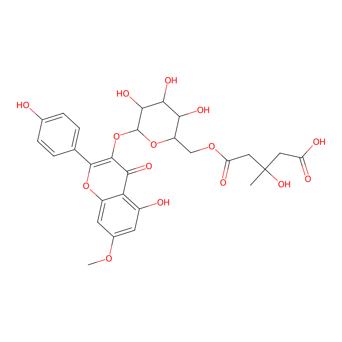 3-hydroxy-3-methyl-5-oxo-5-[[(2R,3R,4S,5R,6S)-3,4,5-trihydroxy-6-[5-hydroxy-2-(4-hydroxyphenyl)-7-methoxy-4-oxochromen-3-yl]oxyoxan-2-yl]methoxy]pentanoic acid molecular structure, CAS 1391144-83-4