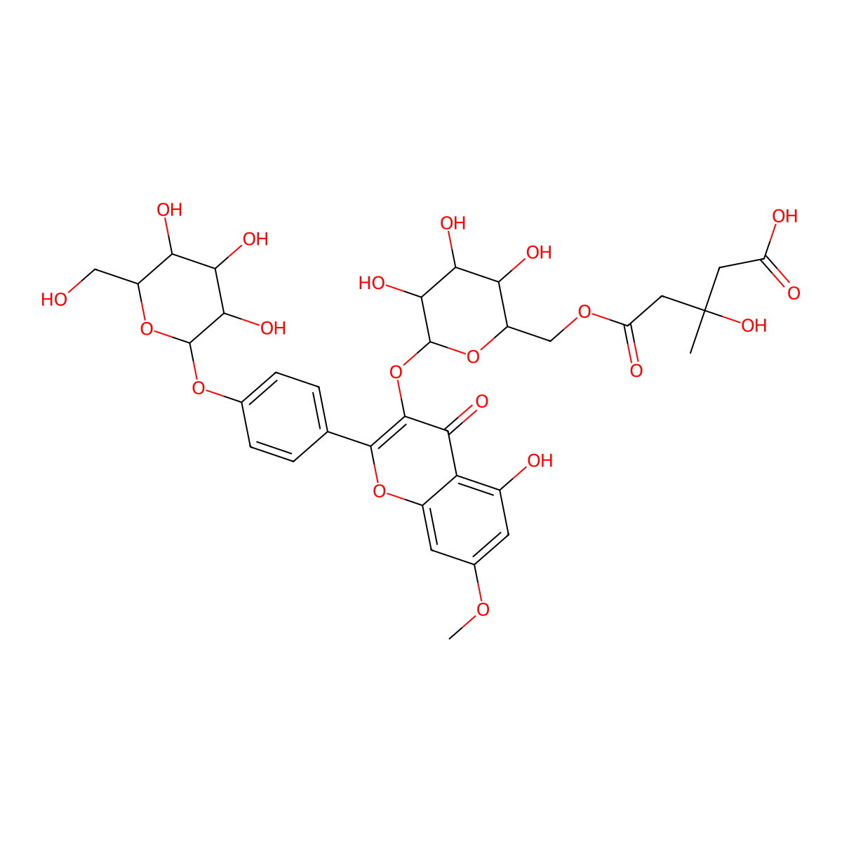 3-hydroxy-3-methyl-5-oxo-5-[[(2R,3R,4S,5R,6S)-3,4,5-trihydroxy-6-[5-hydroxy-7-methoxy-4-oxo-2-[4-[(2S,3R,4S,5S,6R)-3,4,5-trihydroxy-6-(hydroxymethyl)oxan-2-yl]oxyphenyl]chromen-3-yl]oxyoxan-2-yl]methoxy]pentanoic acid molecular structure, CAS 1391144-84-5