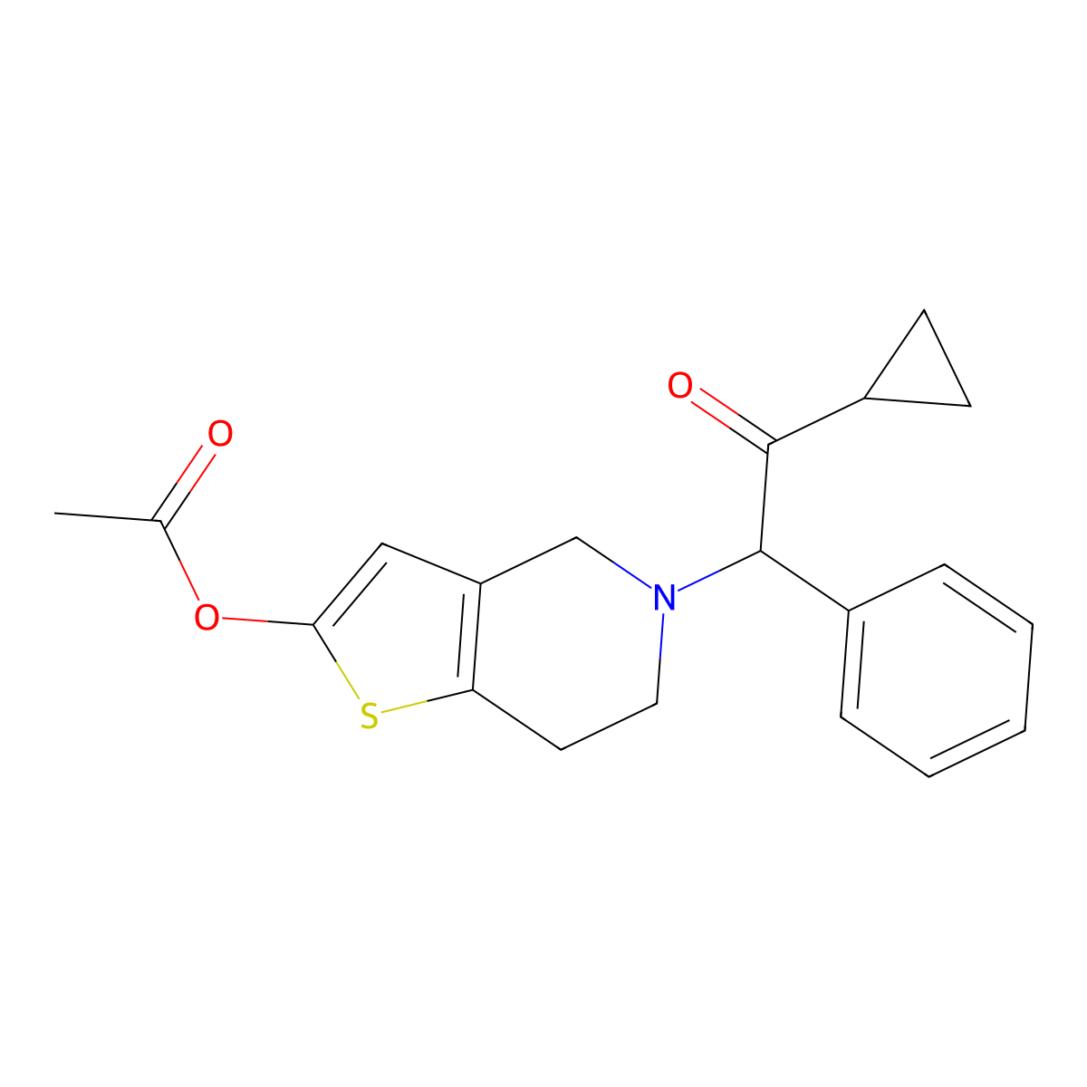 5-(2-Cyclopropyl-2-oxo-1-phenylethyl)-4,5,6,7-tetrahydrothieno[3,2-c]pyridin-2-yl acetate molecular structure, CAS 1391194-45-8