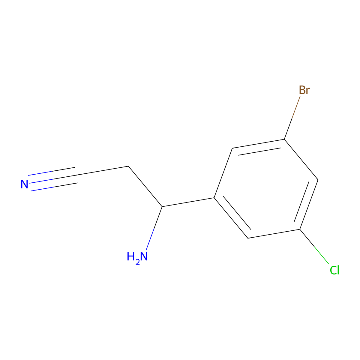 3-Amino-3-(3-bromo-5-chlorophenyl)propanenitrile molecular structure, CAS 1391306-10-7