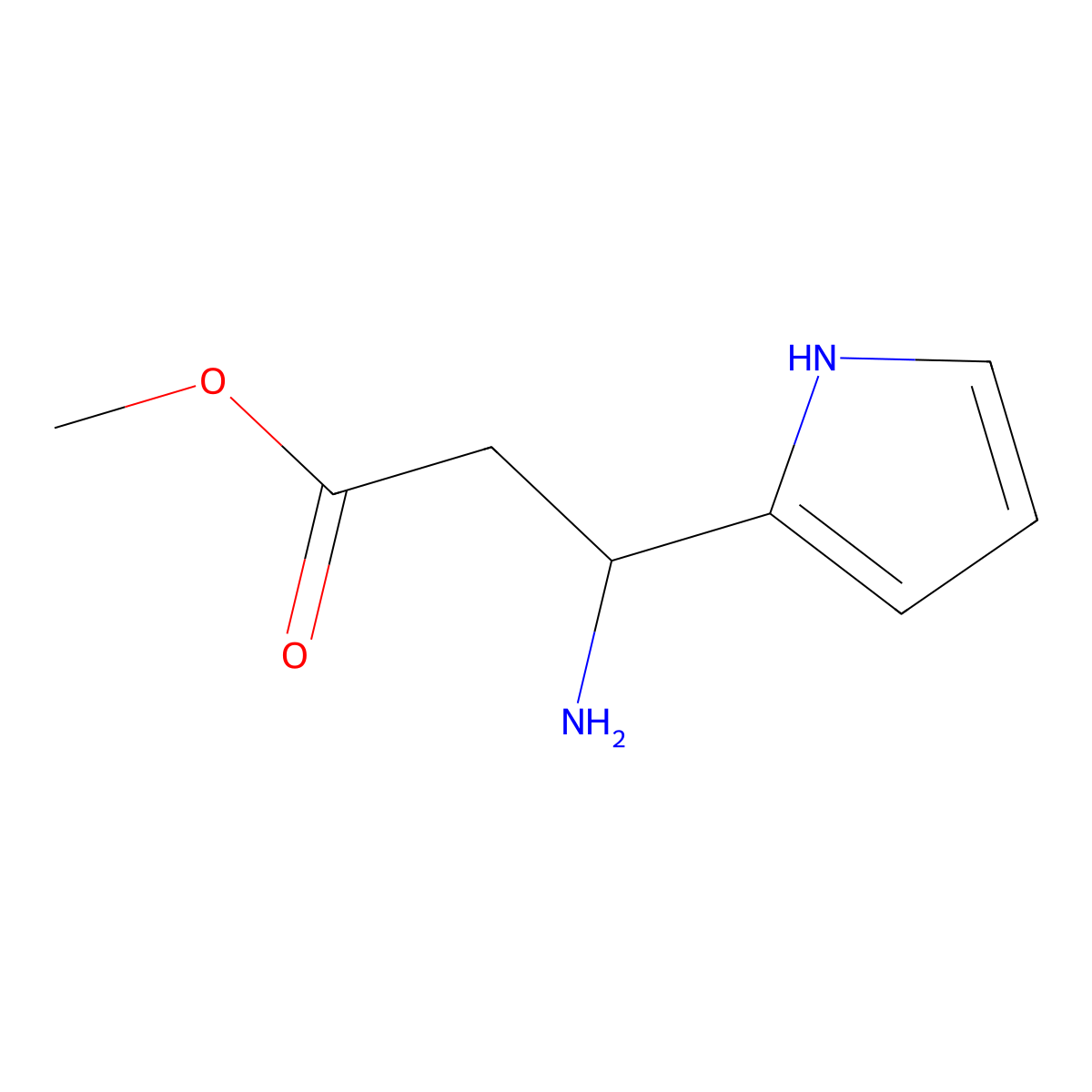 methyl (3S)-3-amino-3-(1H-pyrrol-2-yl)propanoate molecular structure, CAS 1391352-29-6