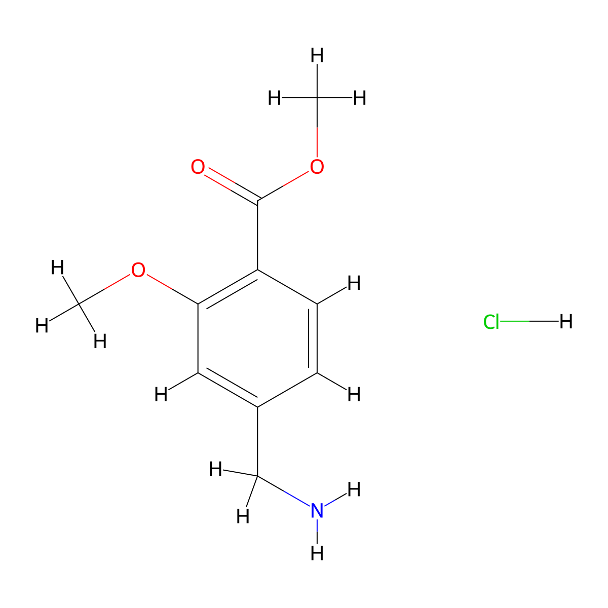 Methyl 4-(aminomethyl)-2-methoxybenzoate hydrochloride molecular structure, CAS 1391358-23-8