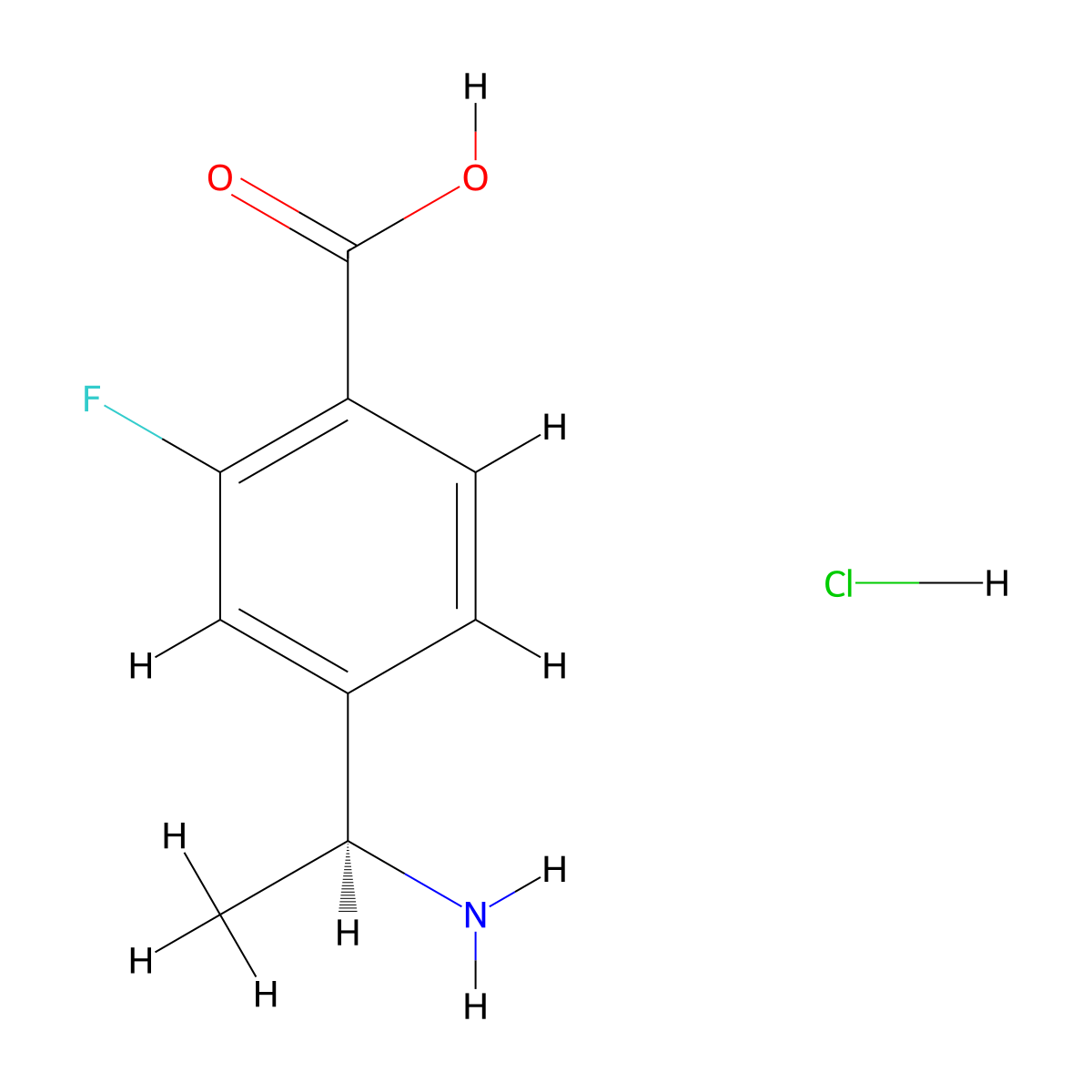 (S)-4-(1-Aminoethyl)-2-fluorobenzoic acid hydrochloride molecular structure, CAS 1391358-28-3