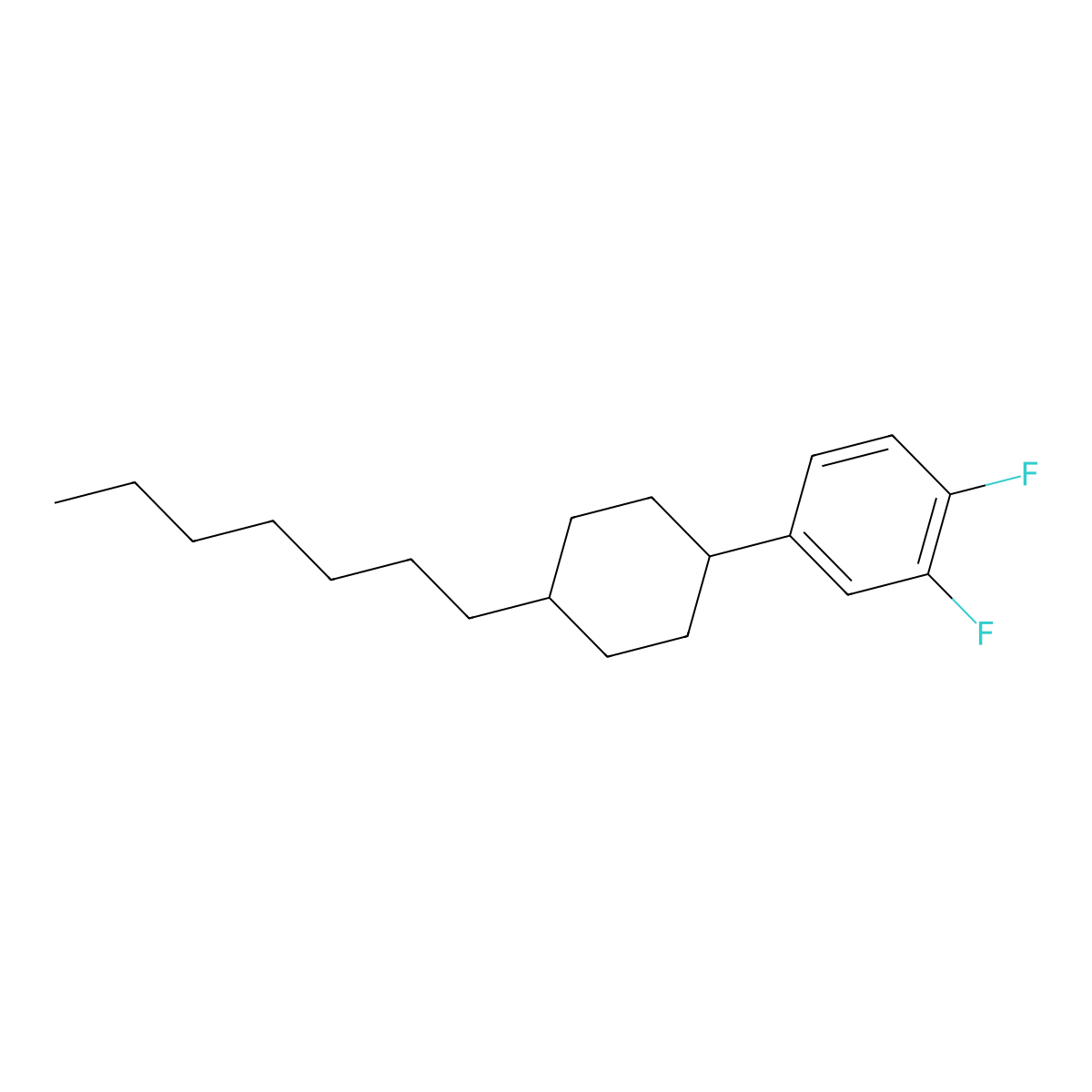 1,2-Difluoro-4-(4-heptylcyclohexyl)benzene molecular structure, CAS 139136-72-4