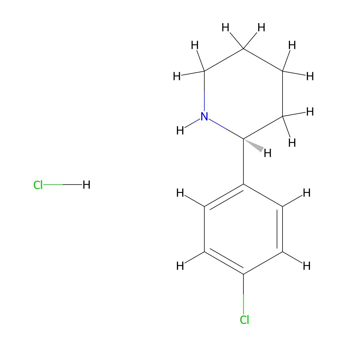 (2S)-2-(4-chlorophenyl)piperidine hydrochloride molecular structure, CAS 1391375-27-1