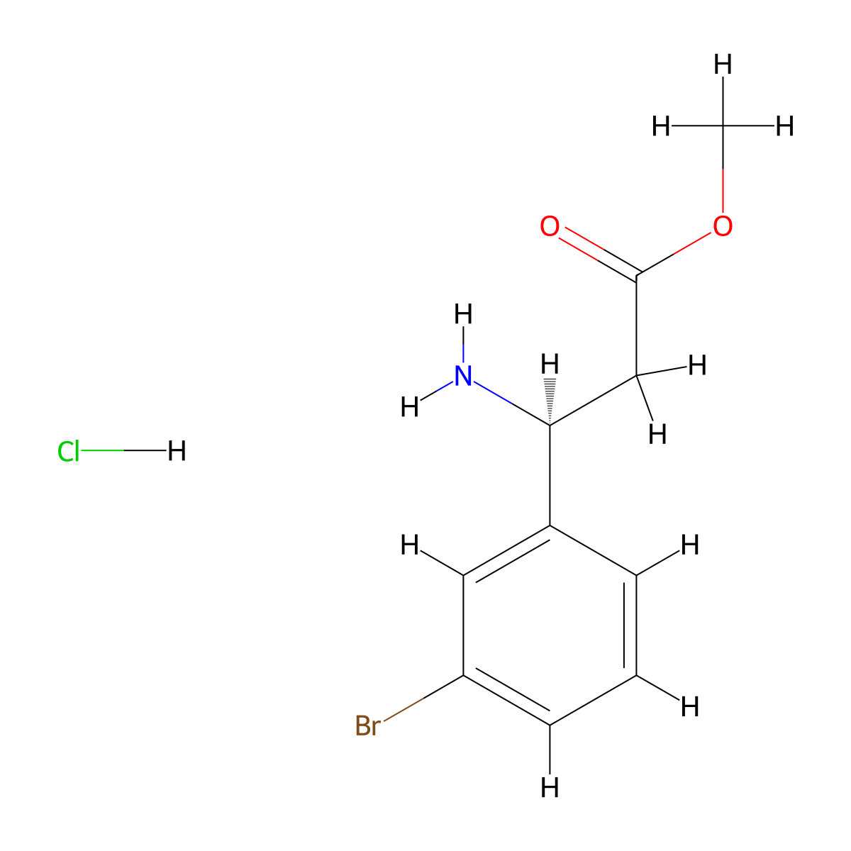 methyl (3S)-3-amino-3-(3-bromophenyl)propanoate hydrochloride molecular structure, CAS 1391379-45-5