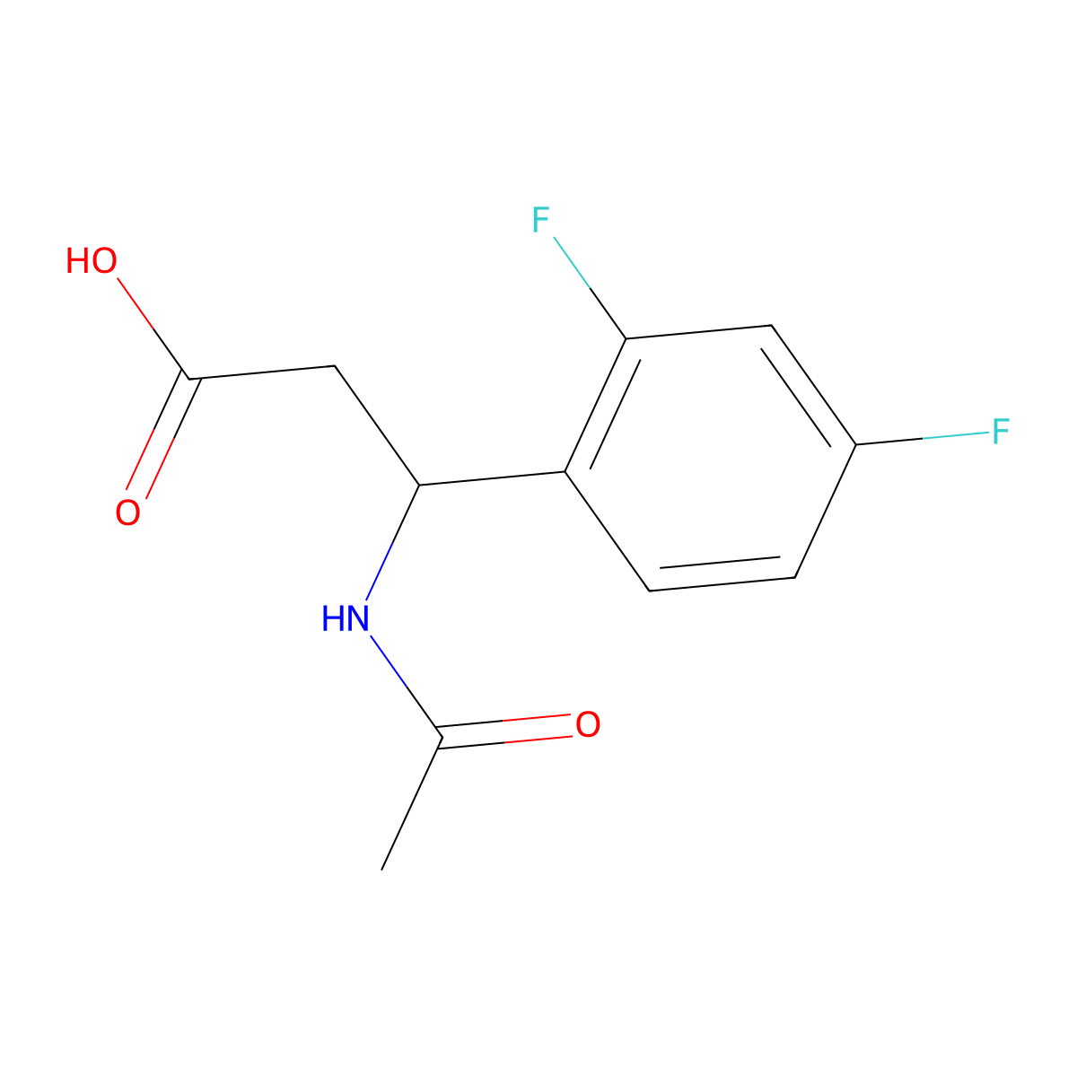 (3R)-3-(2,4-difluorophenyl)-3-acetamidopropanoic acid molecular structure, CAS 1391388-30-9