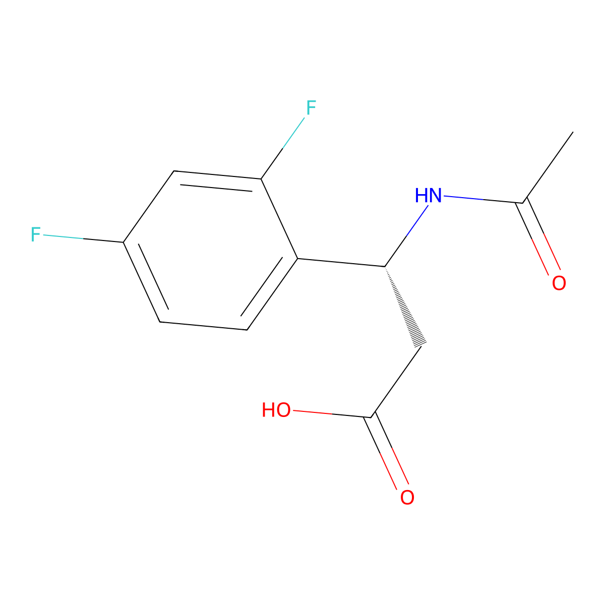 (3R)-3-(2,4-difluorophenyl)-3-acetamidopropanoic acid molecular structure, CAS 1391388-30-9