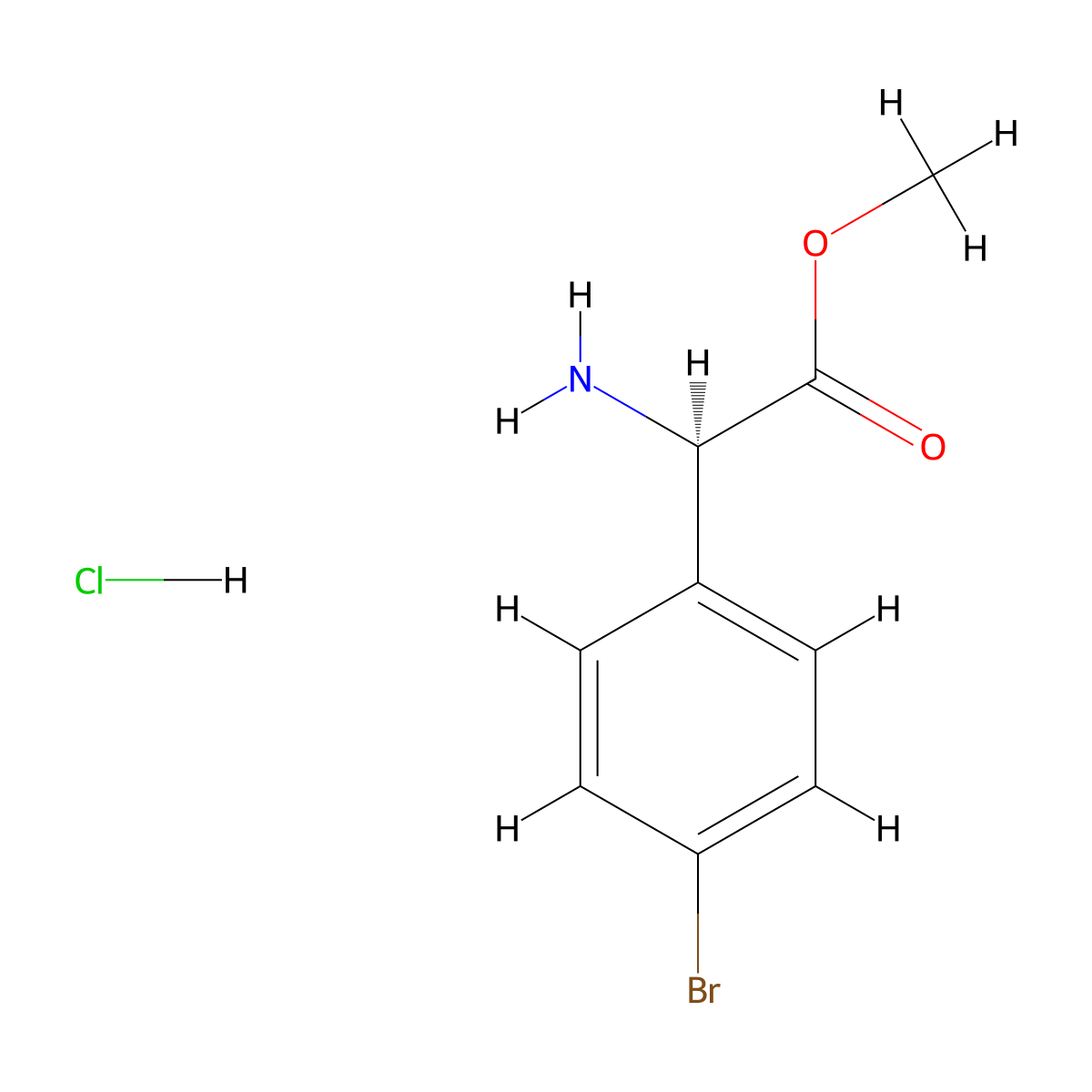 Methyl (2R)-2-amino-2-(4-bromophenyl)acetate HCl molecular structure, CAS 1391389-21-1