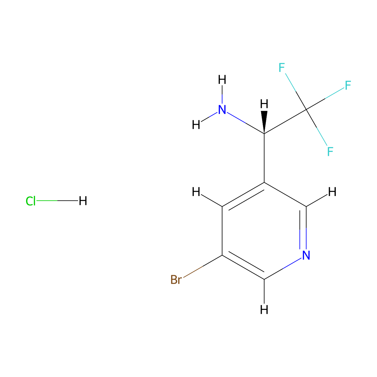 (S)-1-(5-bromopyridin-3-yl)-2,2,2-trifluoroethan-1-amine hydrochloride molecular structure, CAS 1391393-70-6