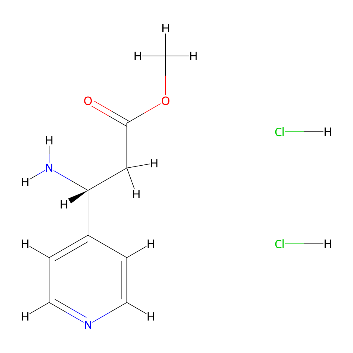 Methyl (R)-3-amino-3-(pyridin-4-yl)propanoate dihydrochloride molecular structure, CAS 1391398-54-1