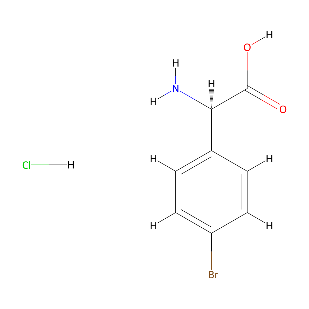 (R)-2-Amino-2-(4-bromophenyl)acetic acid hydrochloride molecular structure, CAS 1391398-63-2