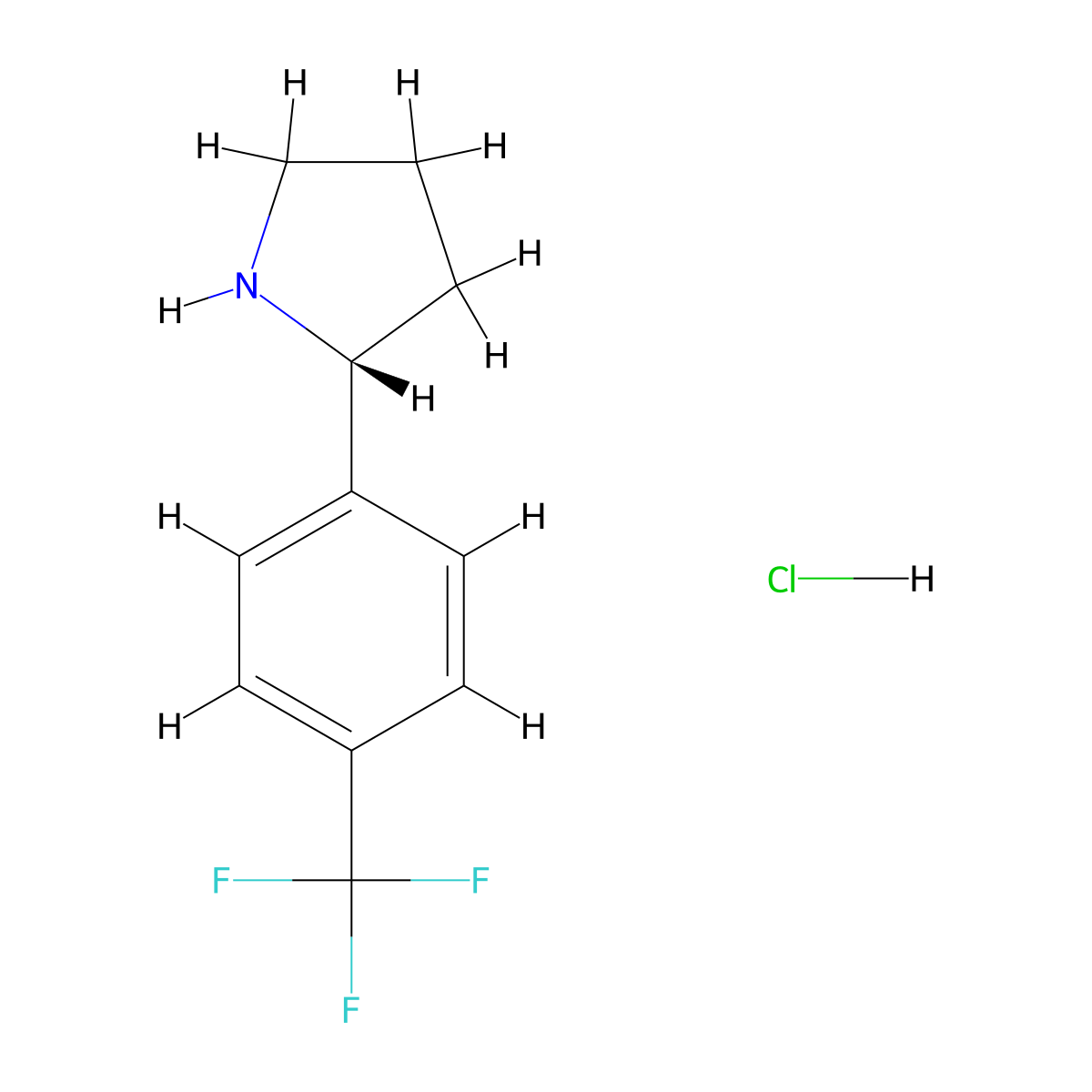 (r)-2-(4-(Trifluoromethyl)phenyl)pyrrolidine hydrochloride molecular structure, CAS 1391407-62-7