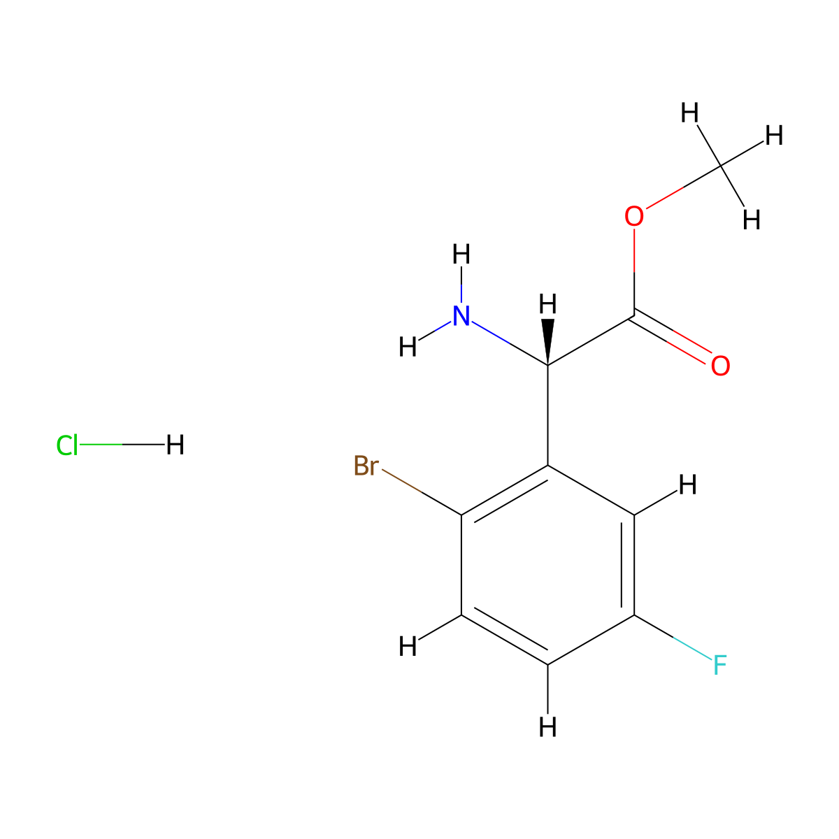 Methyl (2S)-2-amino-2-(2-bromo-5-fluorophenyl)acetate hydrochloride molecular structure, CAS 1391408-06-2