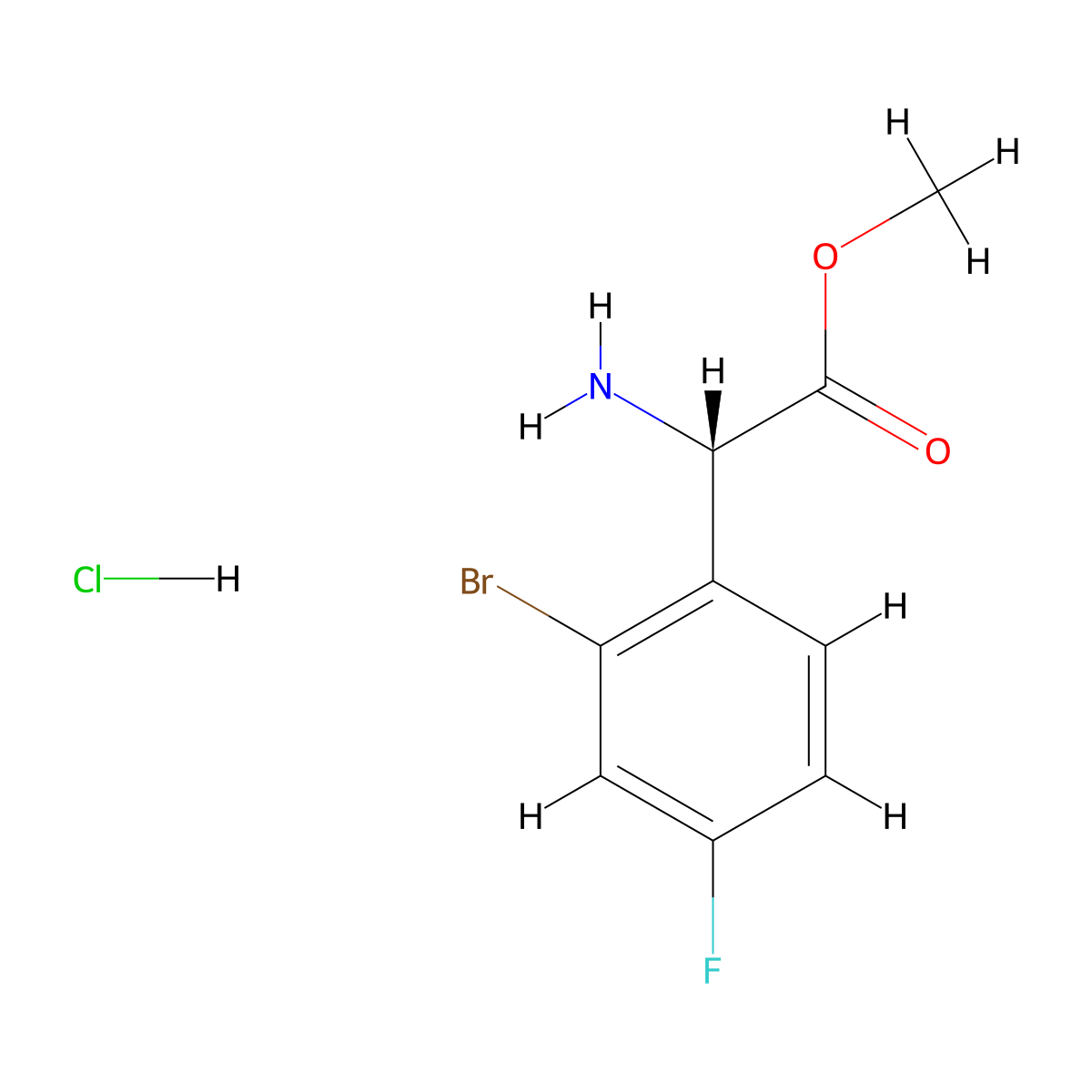 Methyl (2S)-2-amino-2-(2-bromo-4-fluorophenyl)acetate hydrochloride molecular structure, CAS 1391408-13-1